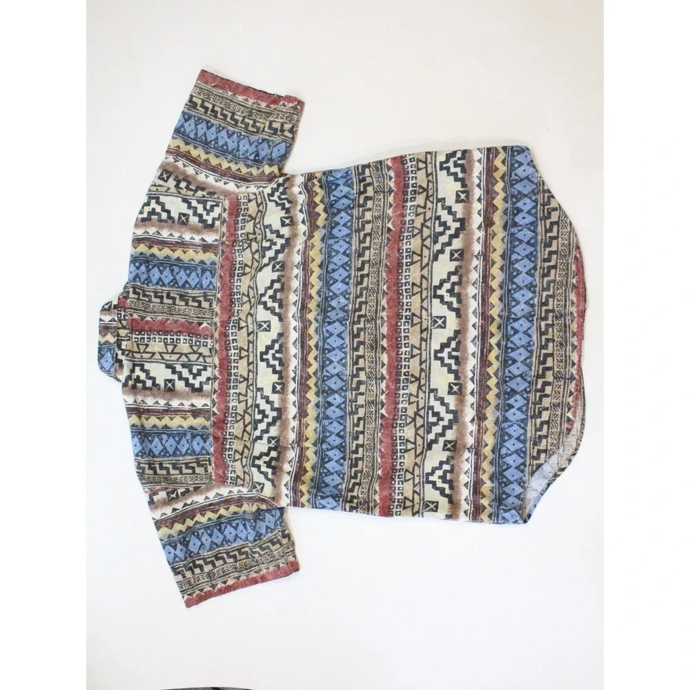 Vintage 90s Marc Daniels Tribal Aztec Print‎ Shirt Men's Size L  Short sleeves